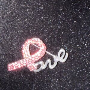 Pink Rhinestone Breast Cancer Awareness Ribbon “Love” Brooch 💖✨